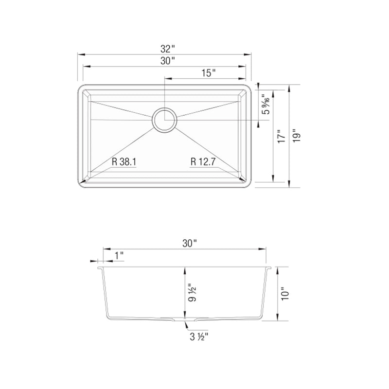 Precis Single Bowl Kitchen Sink - Under Mount - 32" Granite Composite/White