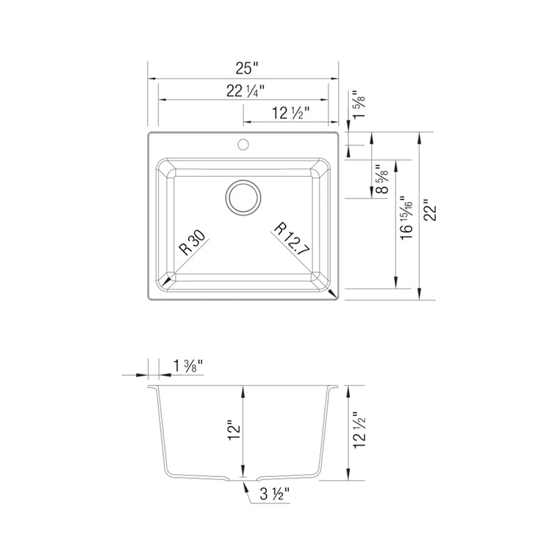 Liven Laundry Sink - Under Mount - 25" Granite Composite/Coal Black - Last Unit Special Offer