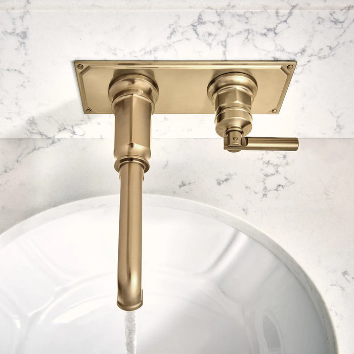 Invari Complete Lever Handle Bathroom Faucet - Wall Mount - 10" Brass/Polished Gold