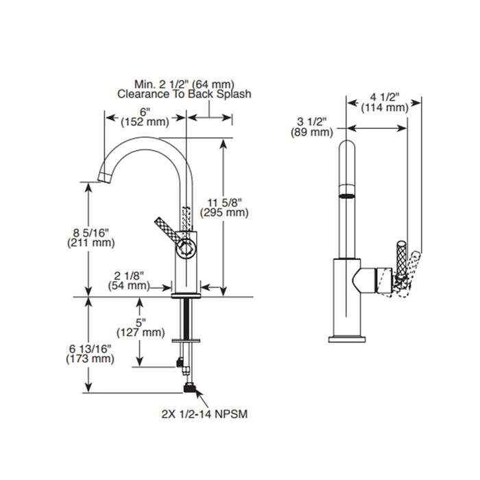 Litze Arc Spout And Knurled Handle Bar Faucet - Single Hole - 12" Brass/Matte Black/Luxe Gold