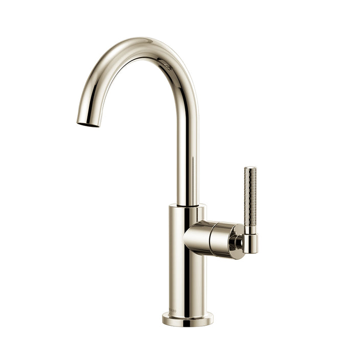 Litze Arc Spout And Knurled Handle Bar Faucet - Single Hole - 12" Brass/Polished Nickel