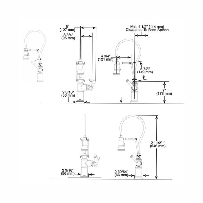 Artesso Pull Out Kitchen Faucet - Single Hole - 22" Brass/Matt Black