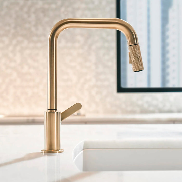Litze Pull Out Kitchen Faucet - Single Hole - 14" Brass/Luxe Gold