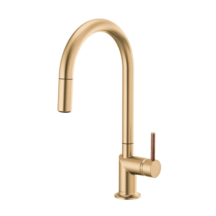 Odin Wood Lever Handle Pull Out Kitchen Faucet - Single Hole - 17" Brass/Luxe Gold