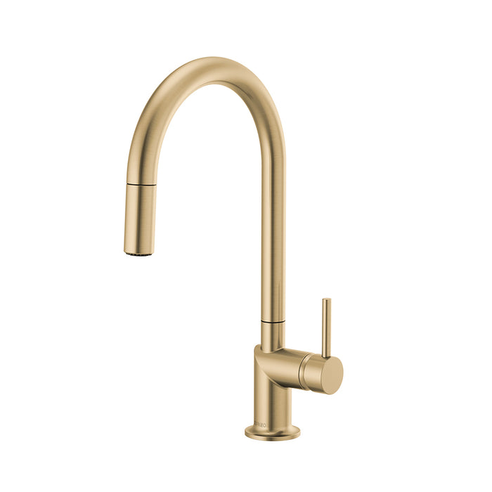 Odin Metal Lever Handle Pull Out Kitchen Faucet - Single Hole - 17" Brass/Luxe Gold