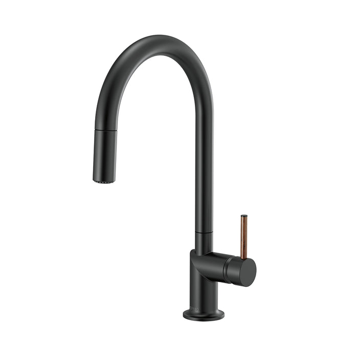Odin Wood Lever Handle Pull Out Kitchen Faucet - Single Hole - 17" Brass/Matt Black