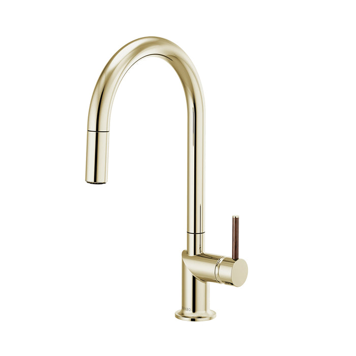 Odin Wood Lever Handle Pull Out Kitchen Faucet - Single Hole - 17" Brass/Polished Nickel
