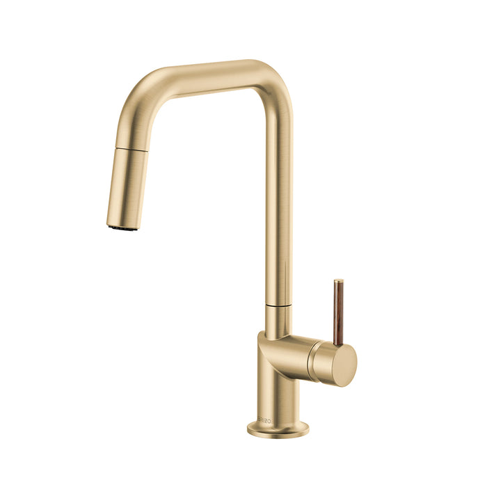 Odin Wood Lever Handle Pull Out Kitchen Faucet - Single Hole - 15" Brass/Luxe Gold
