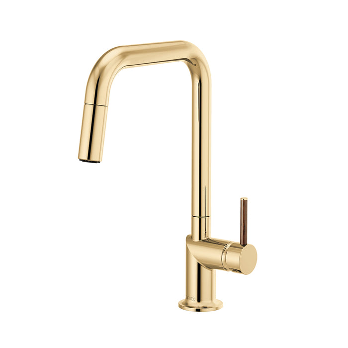 Odin Wood Lever Handle Pull Out Kitchen Faucet - Single Hole - 15" Brass/Polished Gold