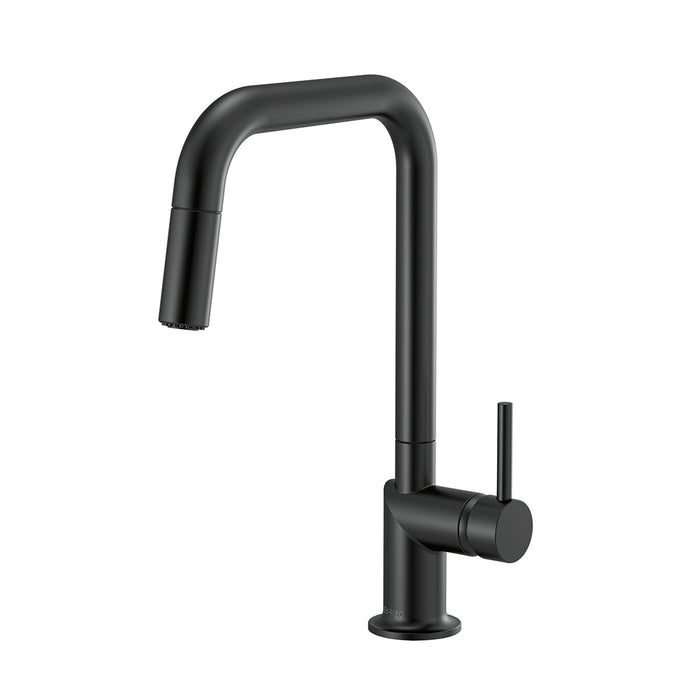 Odin Metal Lever Handle Pull Out Kitchen Faucet - Single Hole - 15" Brass/Matt Black