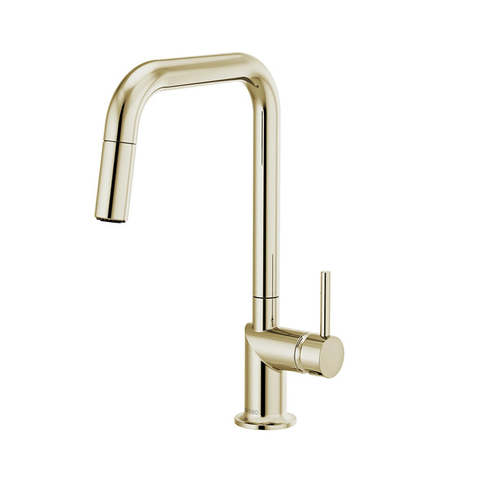 Odin Metal Lever Handle Pull Out Kitchen Faucet - Single Hole - 15" Brass/Polished Nickel