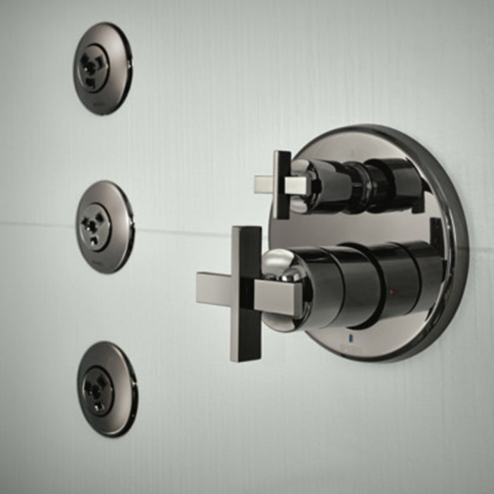 Levoir 3 Function Pressure Balance Trim Complete Shower Set - Wall Mount - 7" Brass/Brilliance Black Onyx