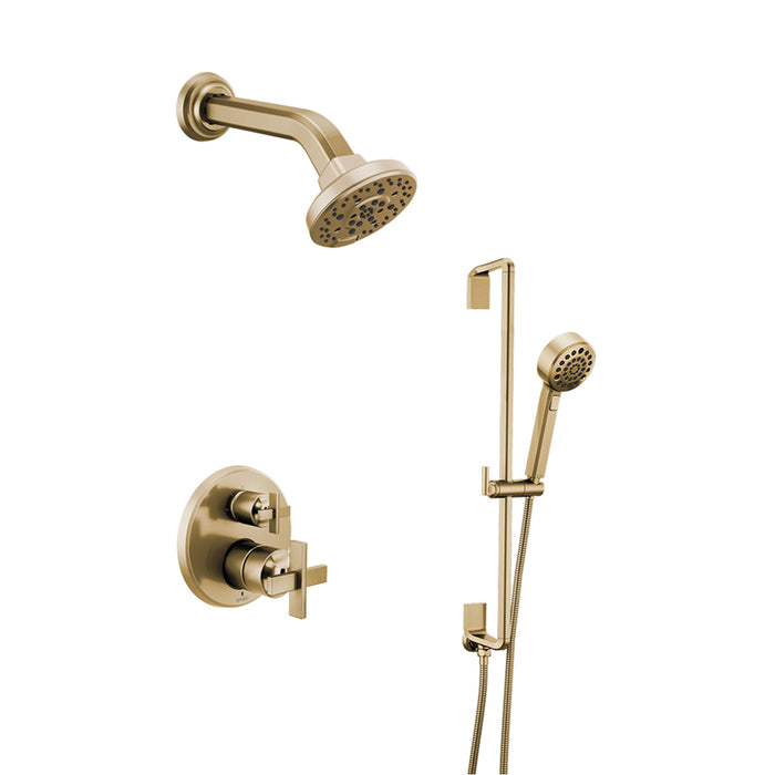 Levoir 3 Function Pressure Balance Trim Complete Shower Set - Wall Mount - 7" Brass/Luxe Gold