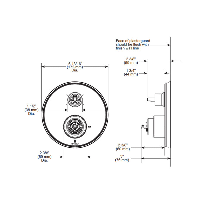 Invari 6 Function Pressure Balance Shower Mixer - Wall Mount - 7" Brass/Luxe Nickel