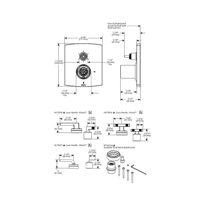 Kintsu 6 Function Pressure Balance Shower Mixer - Wall Mount - 7" Brass/Luxe Nickel