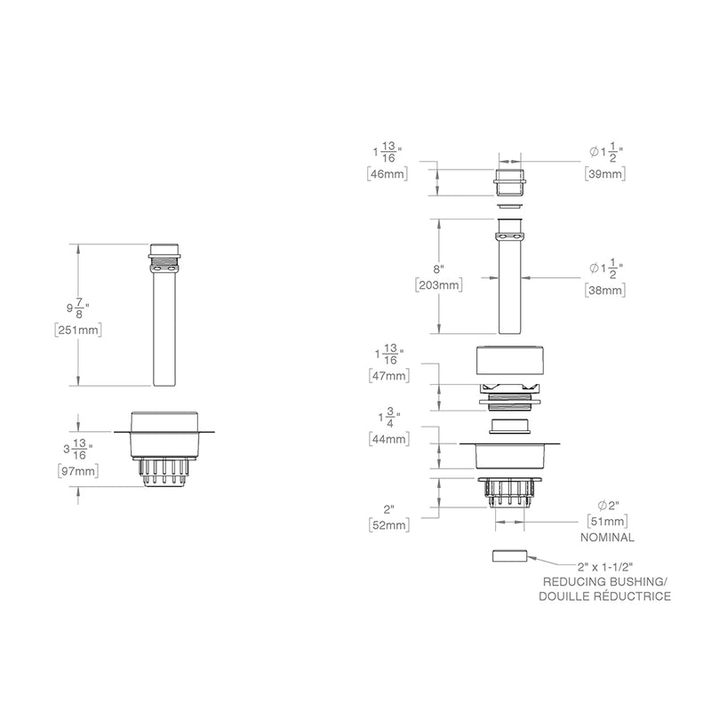 Island Tub Drain Rough - Built-In - 7" Abs/Black