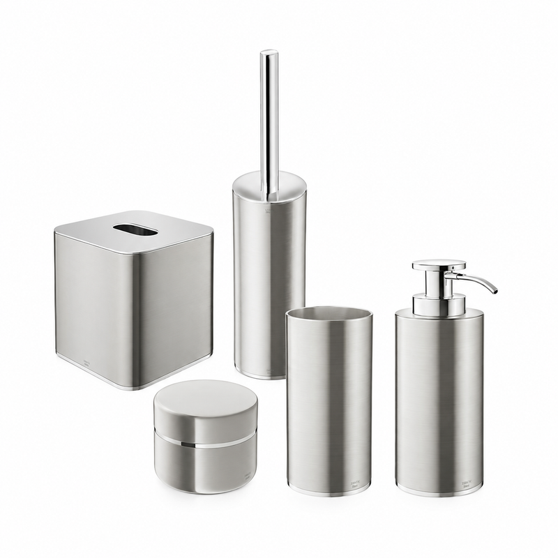 Baia Bathroom Accessories Set - Free Standing - Metal/Brushed Steel