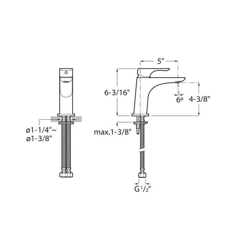 Lean Bathroom Faucet - Single Hole - 6" Brass/Polished Chrome