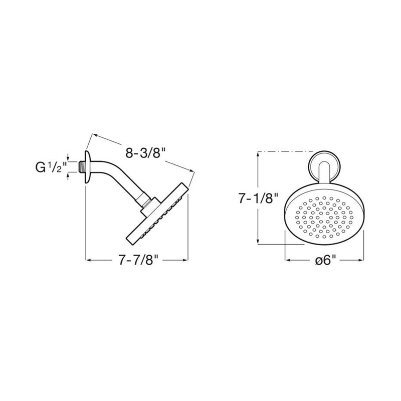 Acqua Complete Round Rainfall Shower Head - Wall Mount - 6" Abs/Polished Chrome