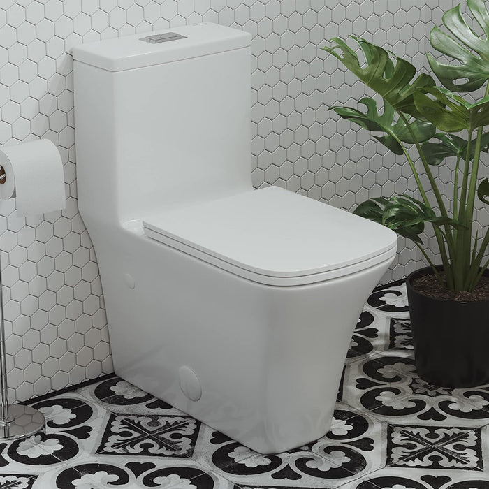 Edge Elongated Complete Dual Flush One Piece Toilet - Floor Mount - 14" Vitreous China/Gloss White