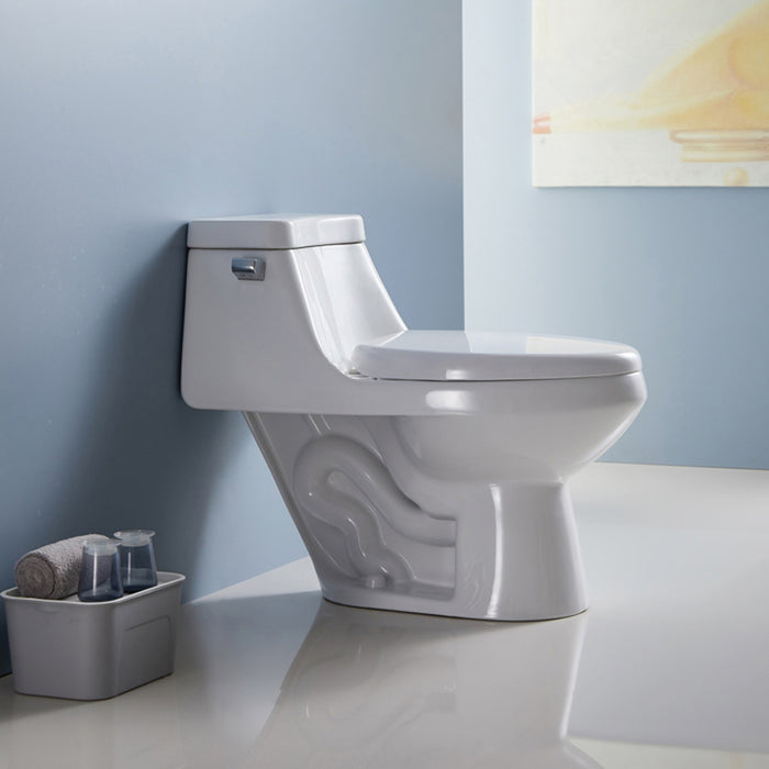 Flux Elongated Complete Single Flush One Piece Toilet - Floor Mount - 15" Vitreous China/Gloss White