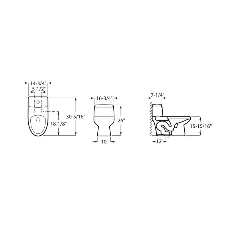 Flux Elongated Complete Single Flush One Piece Toilet - Floor Mount - 15" Vitreous China/Gloss White