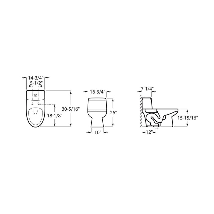 Flux Elongated Complete Single Flush One Piece Toilet - Floor Mount - 15" Vitreous China/Gloss White