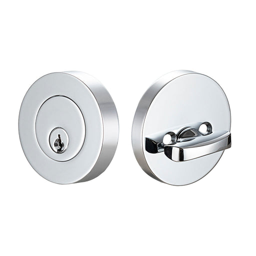 Round Key Function Single Cylinder Deadbolt - Door Mount - 0" Brass/Polished Chrome