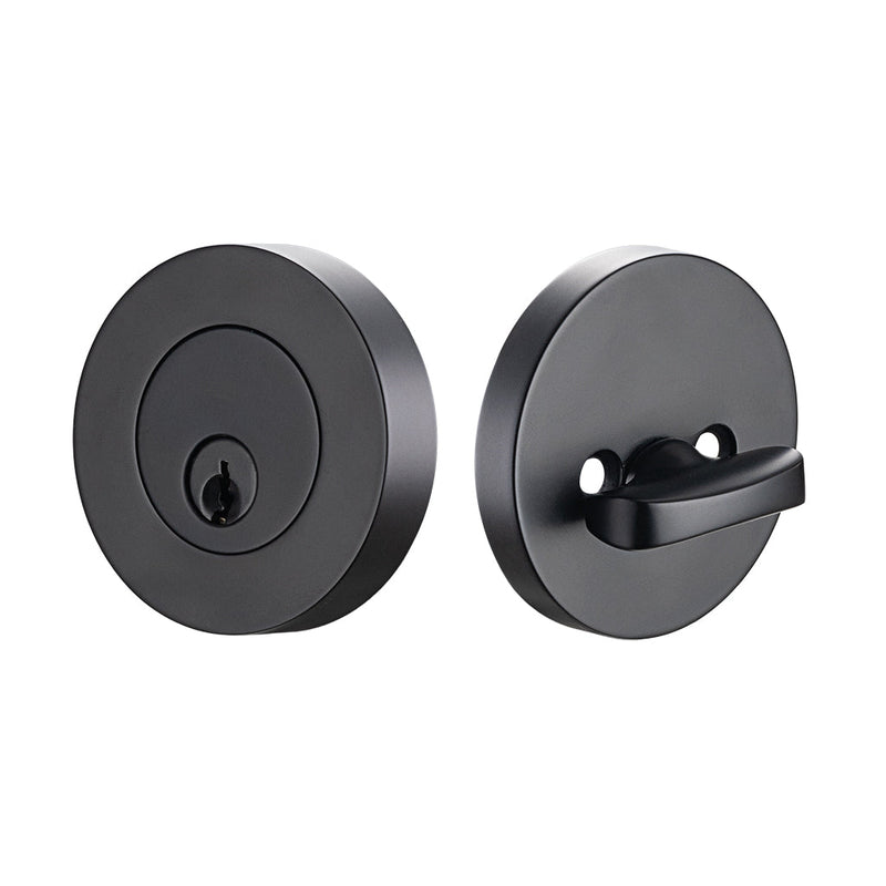 Round Key Function Single Cylinder Deadbolt - Door Mount - 0" Brass/Matt Black