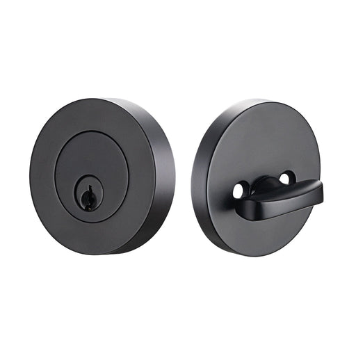 Round Key Function Single Cylinder Deadbolt - Door Mount - 0" Brass/Matt Black