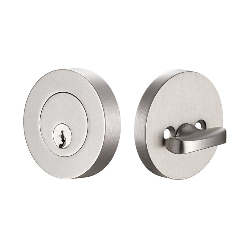 Round Key Function Single Cylinder Deadbolt - Door Mount - 0" Brass/Brushed Nickel