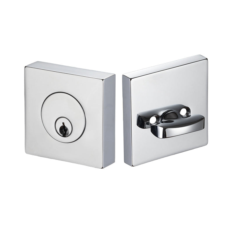 Square Key Function Single Cylinder Deadbolt - Door Mount - 0" Brass/Polished Chrome