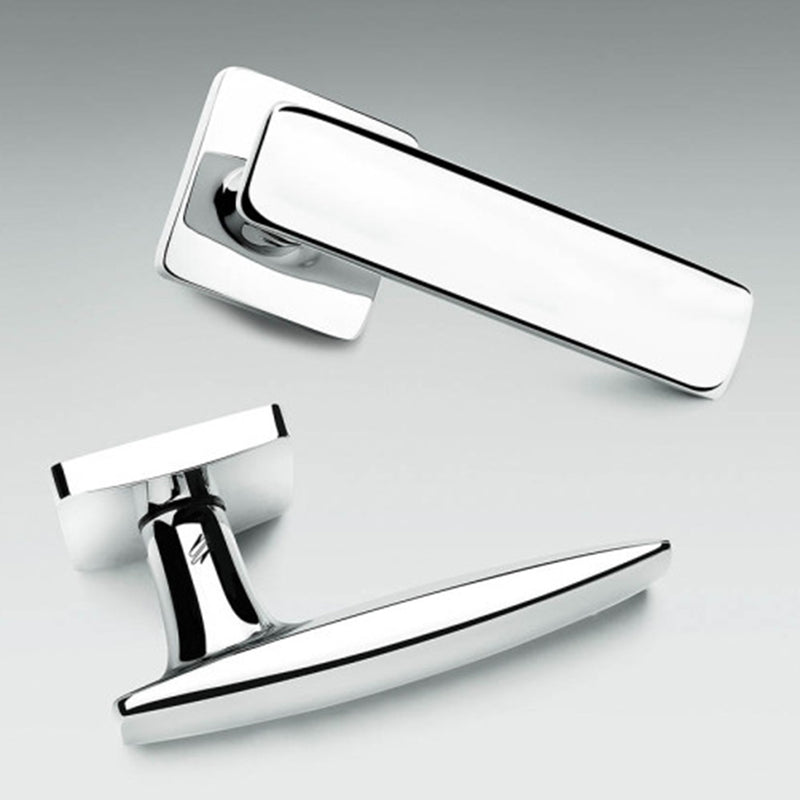 Bold Square Door Leverset - Door Mount - 5" Brass/Polished Chrome