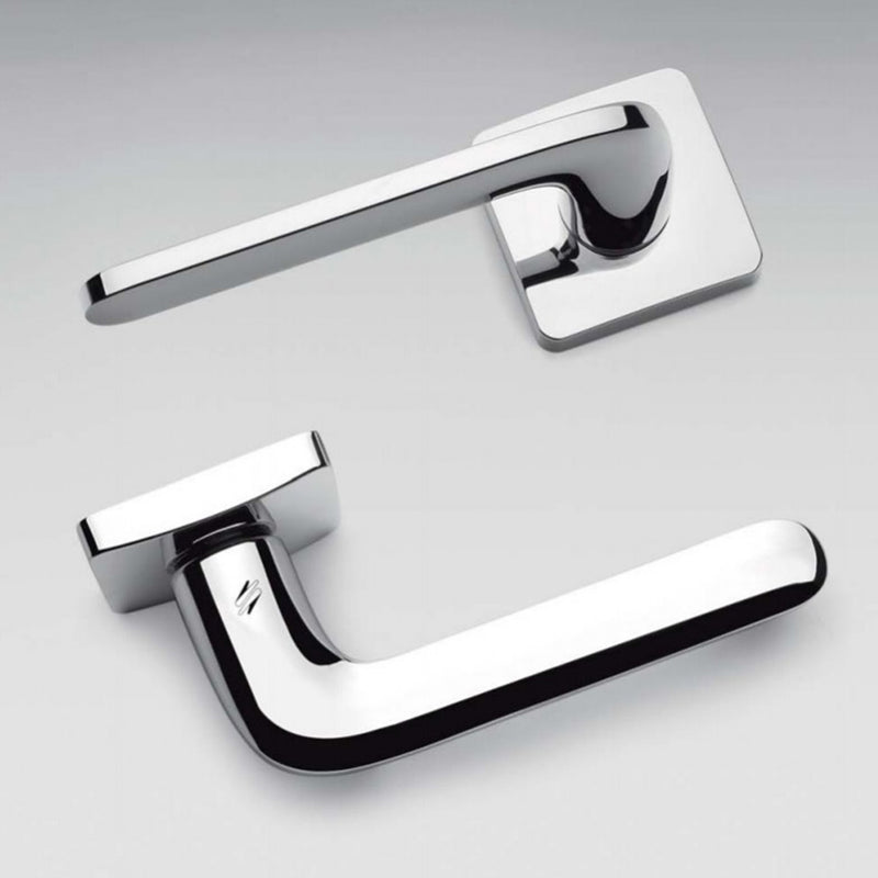 Roboquattros Square Door Leverset - Door Mount - 6" Brass/Polished Chrome