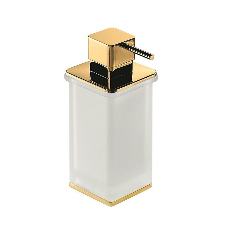 Lulu Soap Dispenser - Free Standing - 7" Brass/Glass/White/Gold