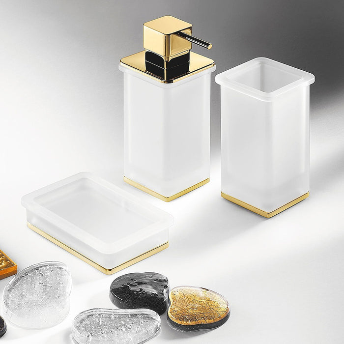 Lulu Soap Dispenser - Free Standing - 7" Brass/Glass/White/Gold