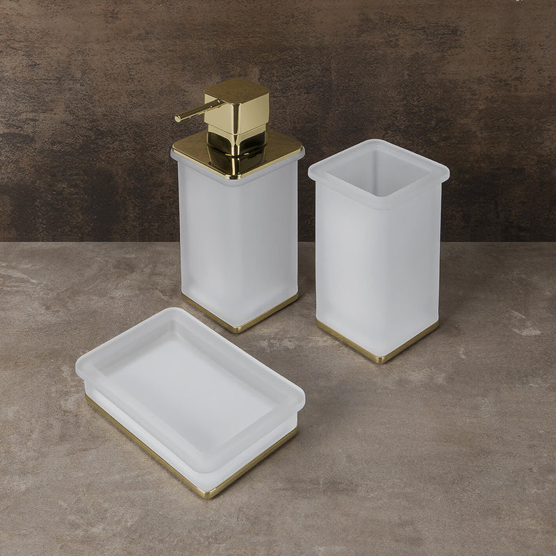 Lulu Soap Dispenser - Free Standing - 7" Brass/Glass/White/Gold