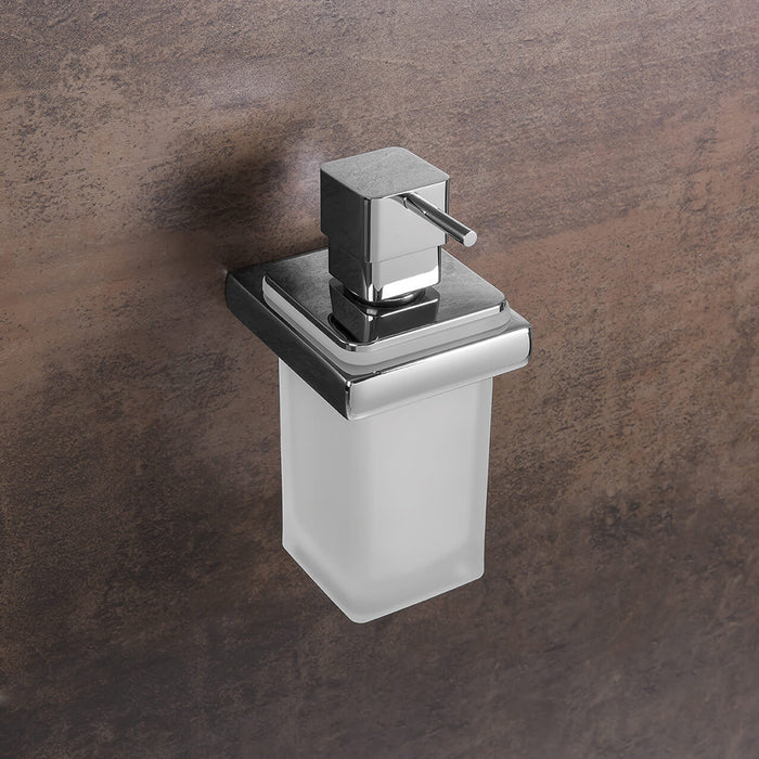 Lulu Soap Dispenser - Wall Mount - 7" Brass/Glass/Polished Chrome/White