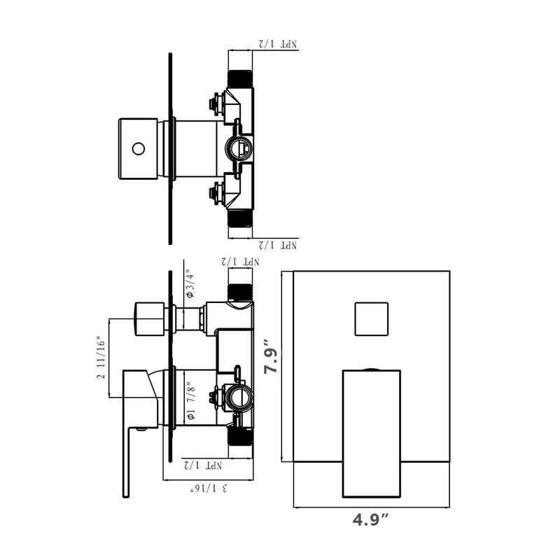 Devon 2-Way Shower Set With Hand Shower Set - Wall Mount - 8" Brass/Matt Black