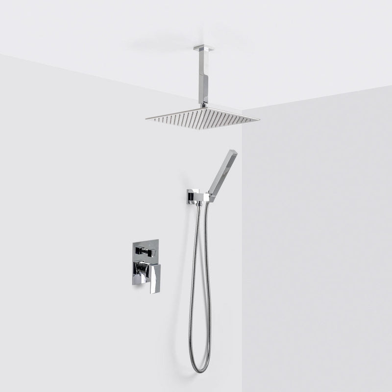 Devon 2-Way Shower Set With Hand Shower Set - Ceiling Mount - 12" Brass/Polished Chrome