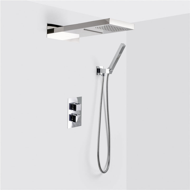 Devon 3-Way Shower Set With Hand Shower Set and Double Function Shower Head - Wall Mount - 10" Brass/Polished Chrome