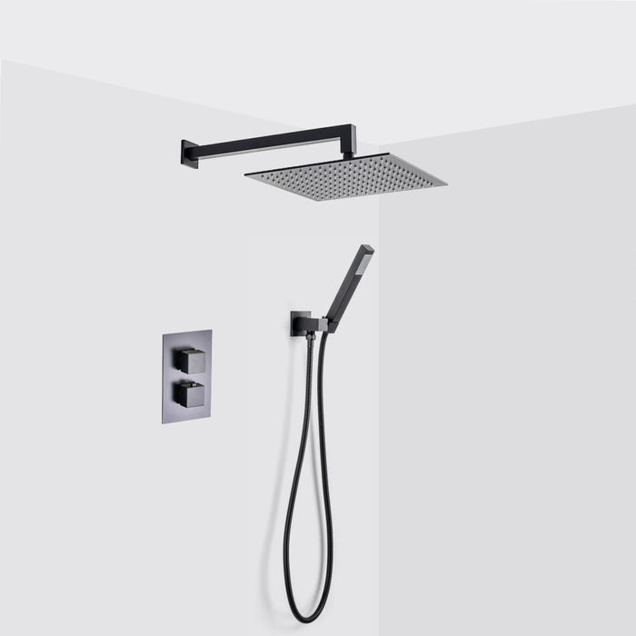 Devon 2-3 Way Thermostatic Trim Complete Shower Set - Wall Mount - 12" Brass/Matt Black