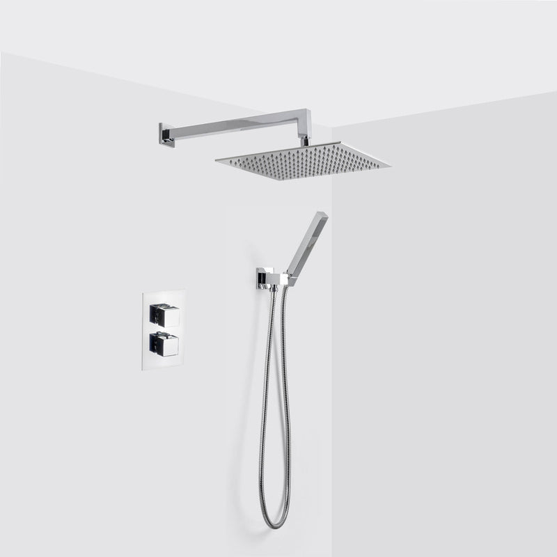 Devon 2-3 Way Shower Set With Hand Shower Set - Wall Mount - 12" Brass/Polished Chrome