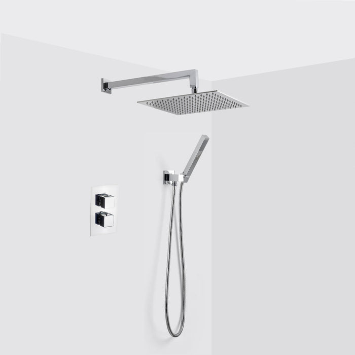 Devon 2-3 Way Thermostatic Trim Complete Shower Set - Wall Mount - 12" Brass/Polished Chrome