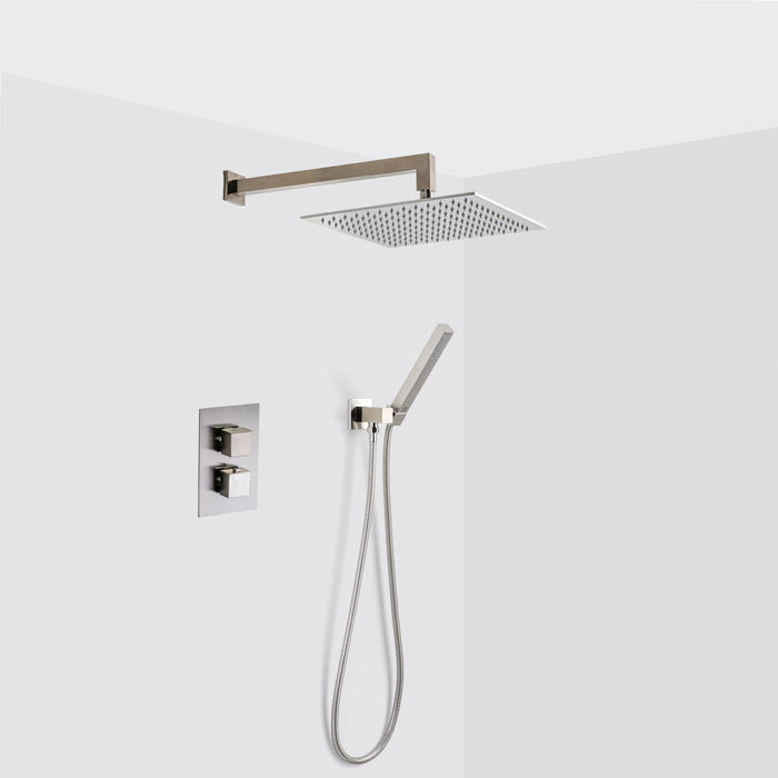 Devon 2-3 Way Thermostatic Trim Complete Shower Set - Wall Mount - 12" Brass/Brushed Nickel