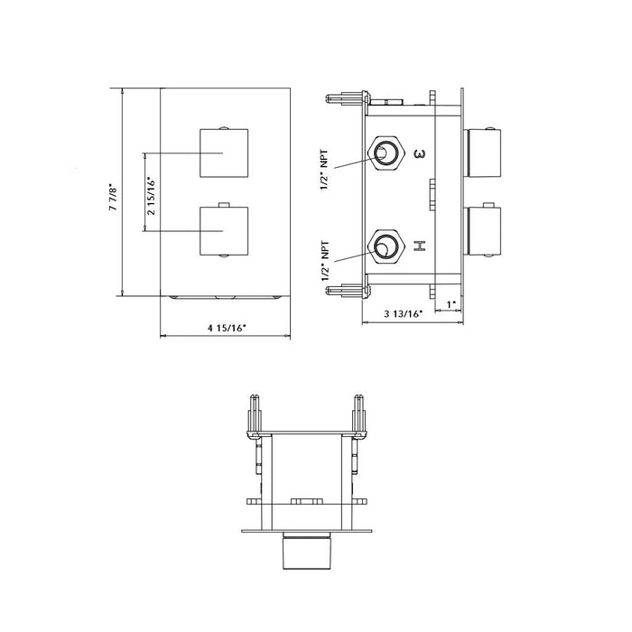 Devon 2-3 Way Thermostatic Trim Complete Shower Set - Wall Mount - 12" Brass/Brushed Nickel