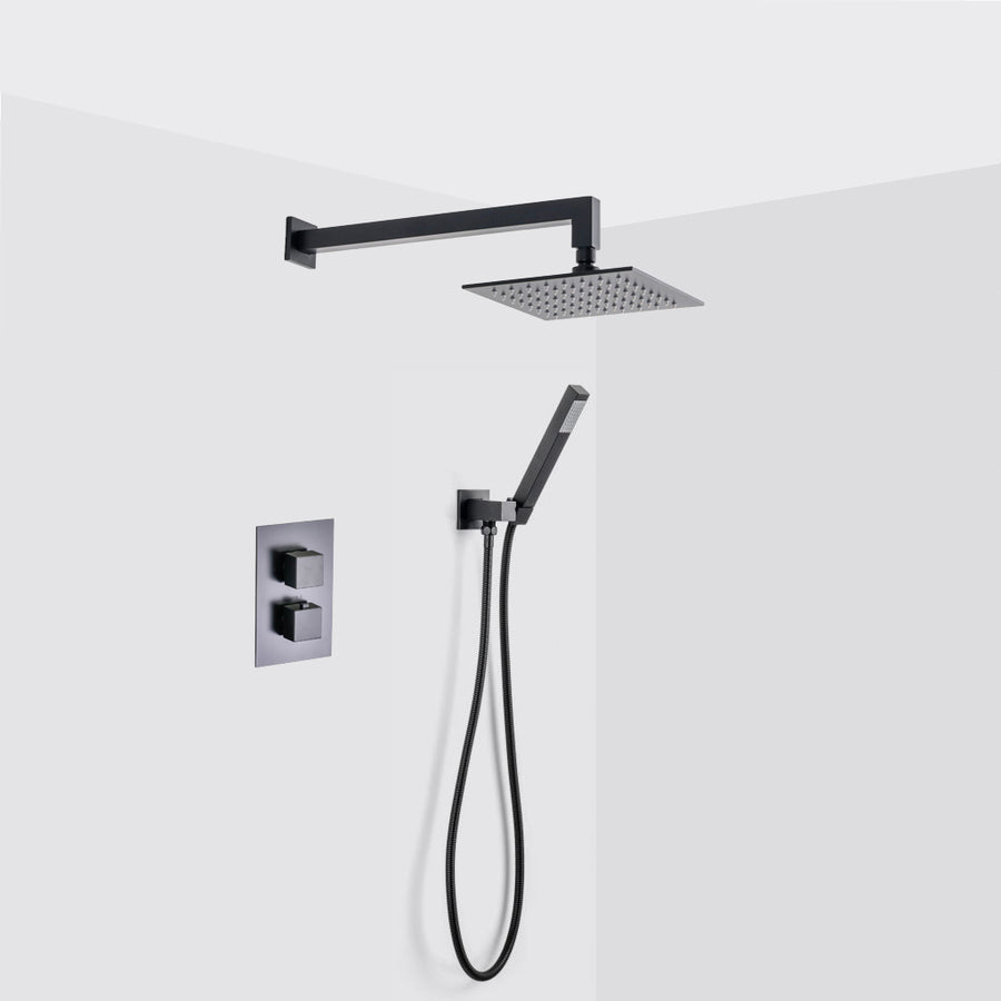 Devon 2-3 Way Shower Set With Hand Shower Set - Wall Mount - 8" Brass/Matt Black