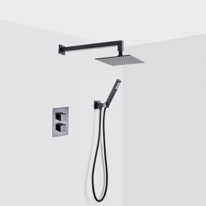 Devon 2-3 Way Thermostatic Trim Complete Shower Set - Wall Mount - 8" Brass/Matt Black