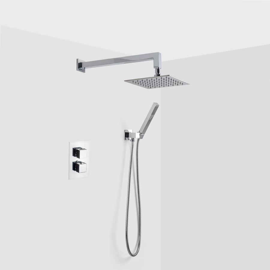 Devon 2-3 Way Shower Set With Hand Shower Set - Wall Mount - 8" Brass/Polished Chrome