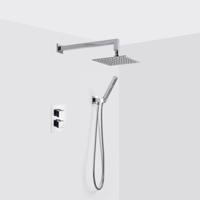 Devon 2-3 Way Thermostatic Trim Complete Shower Set - Wall Mount - 8" Brass/Polished Chrome